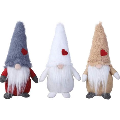 Nain De Noël - Décoration En Peluche - Hauteur 20 Cm - Pochette Intégrée Sous La Barbe - Base Poids Pour Stabilité - Lot De 3 (1/5)