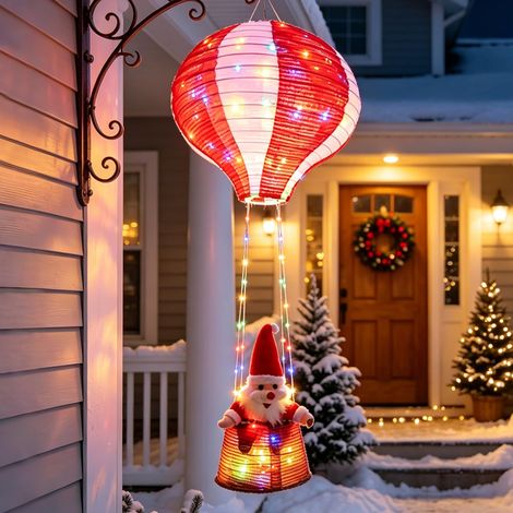 Suspension de Noël Montgolfière Lumineuse avec Père Noël, Décoration LED à Piles, Télécommande, 8 Effets Lumineux pour Maison et Jardin (1/5)