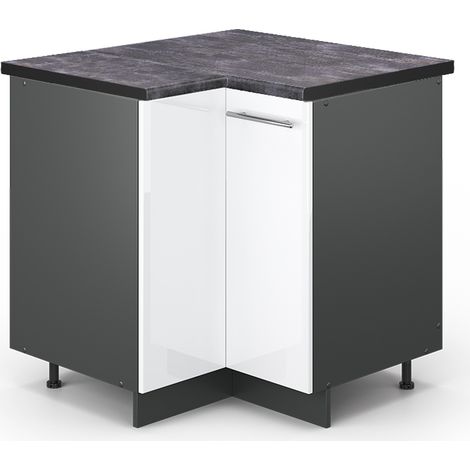 Mobile ad angolo cucina Fame-Line, Bianco lucido, 80.5 cm , PL Antracite, Vicco
