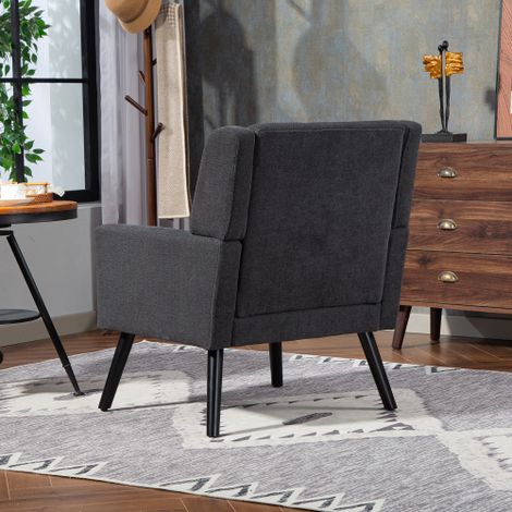 Fauteuil en daim — Assise de style moderne du milieu du siècle (Mid-Century), dotée d'un coussin en mousse haute densité et de pieds en bois massif idéal pour les petits espaces : salon, chambre ou b