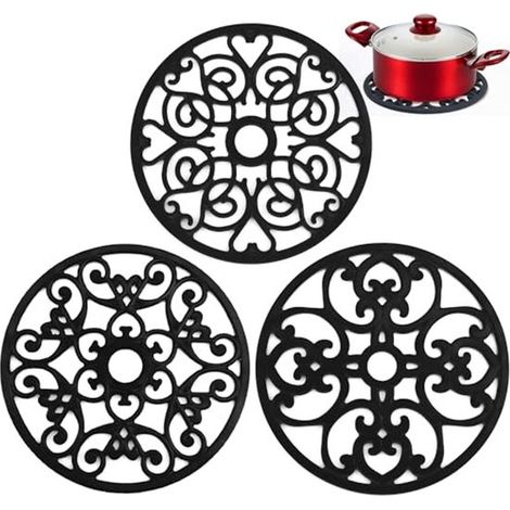 Set di 3 sottopentola/presine: set versatile di sottopentola rotondi in silicone, tappetini a forma di fiore per pentole, bottiglie, tavoli da pranzo e utensili da cucina. (1/5)