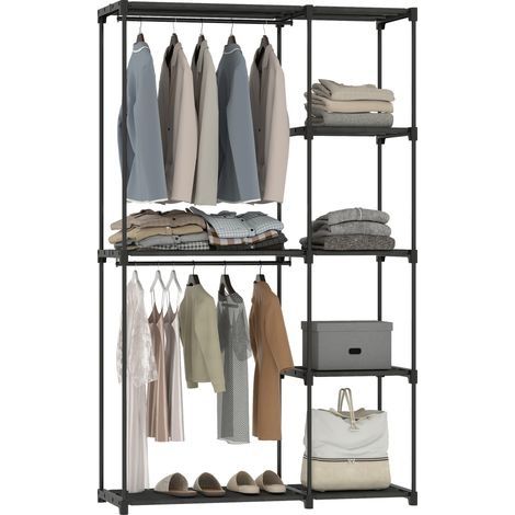 Armoire en tissu avec penderie et étagères, pour chambre ou dressing, 111 x 43 x 185 cm, noire (1/5)