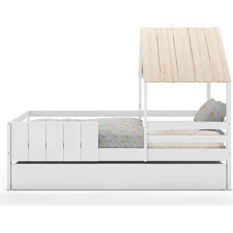 Cama juvenil modelo Nuria con cajón acabado blanco/cera blanca, 151.8cm(alto) 114.1cm(ancho) 201.2cm(fondo) (1/3)