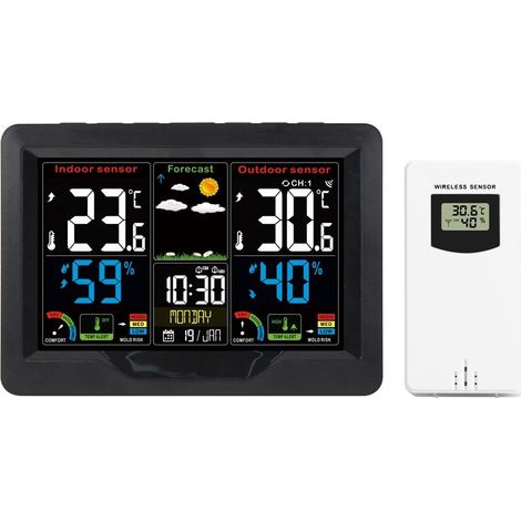 Station météo à affichage couleur, horloge numérique, baromètre, thermomètre, hygromètre, capteur extérieur avec tendance, risque de moisissure, FJ3383C (1/5)