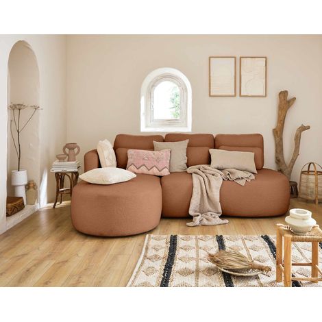 Mahina - 4-sitzer ecksofa links - schlaffunktion und bettkasten - aus bouclé-stoff - rostfarben