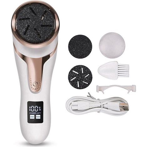 Ponceuse Électrique pour Pieds avec Aspiration, Motorisation Puissante, USB Rechargeable, Étanche, Couleur Blanc et Rose Or (1/5)