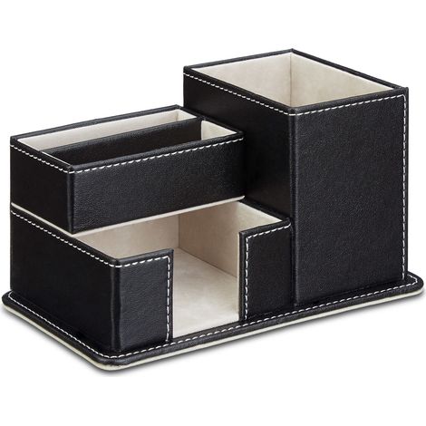 Organizer da scrivania di design 4 scomparti pratico elegante 28 x 10 x 10 cm in ecopelle nera 130004482