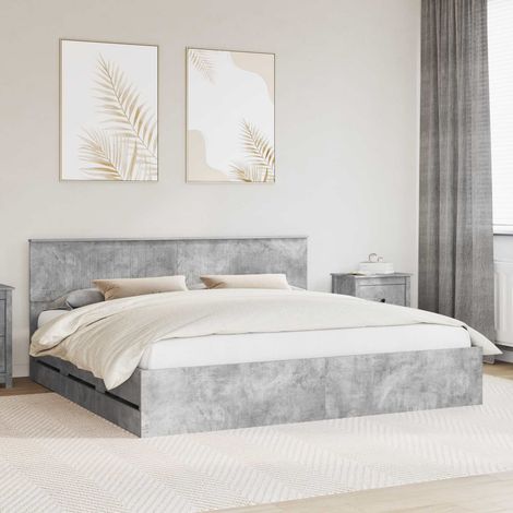vidaXL Bed Frame with Drawer Concrete Grey 200 x 200 cm Engineer Wood (1/5)