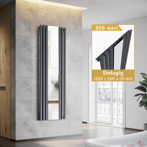 SONNI Paneelheizkörper Anthrazit mit Spiegel Design Heizkörper Vertikal 1800x500mm Röhrenheizkörper Einlagig (1/5)