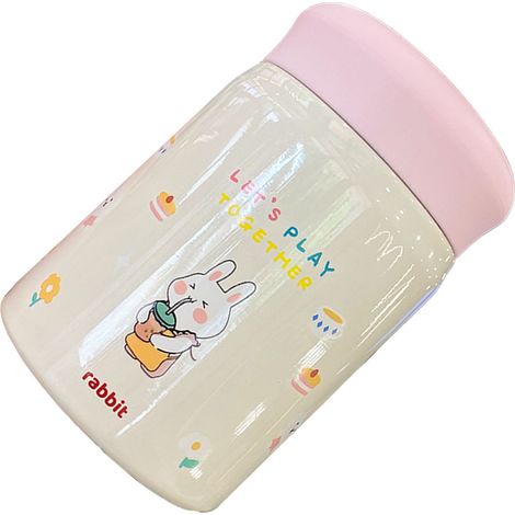 Gobelet isotherme de 320 ml en acier inoxydable avec couvercle, idéal pour les activités de plein air. Motif lapin à emporter partout. (1/5)