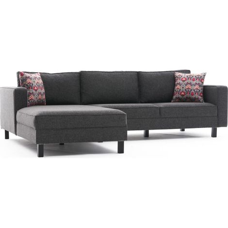 Canapé d'angle tissu lin anthracite Kalena 258cm angle gauche-angle gauche (1/5)