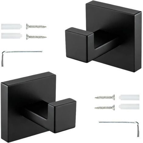 Ganchos para toallas de acero inoxidable de 2 piezas, ganchos resistentes para el baño, diseño moderno y sencillo con accesorios de montaje, ideales para balcón, baño y sala de estar. (1/5)