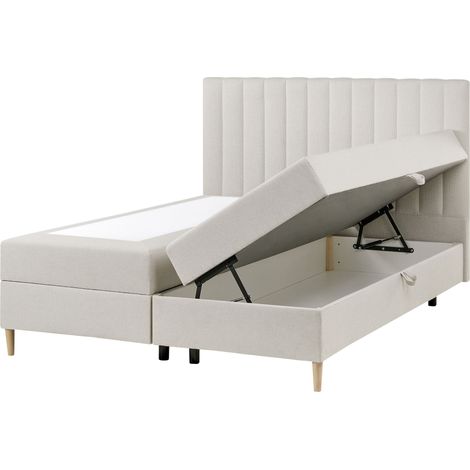 Divan Bed with Storage Fabric OFFICER 160 x 200 cm (EU King Size) Off-White