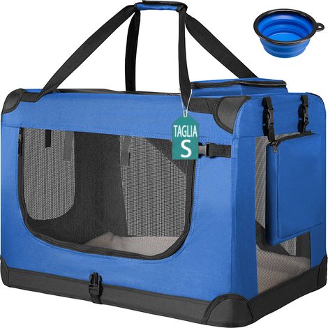 Trasportino per Animali Domestici Taglia S Gabbia Pieghevole Cani e Gatti Blu (1/5)
