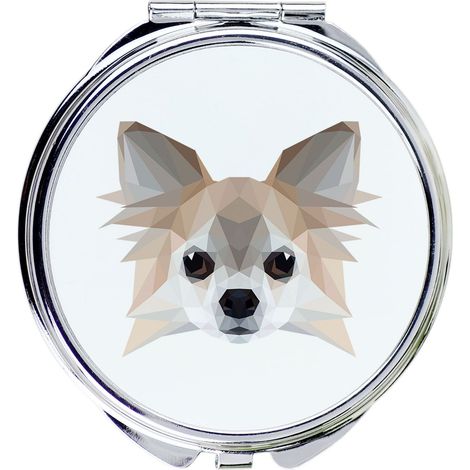 Chihuahua a pelo lungo - specchio con foto e scritta geometrica di Art-Dog (1/3)
