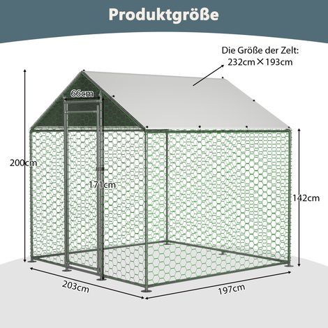 Enclos métallique pour poules 2x2x2m avec serrure sécurisée et bâche PE imperméable, poulailler extérieur pour lapins et petits animaux