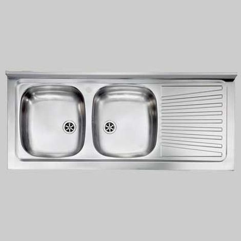 Lavello inox 2 vasche appoggio c/ gocciolatoio - 120 X 50 Sx