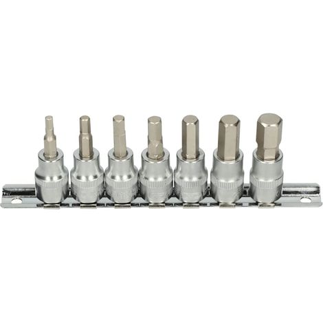 Rail de 7 douilles tournevis 6 pans 3/8''