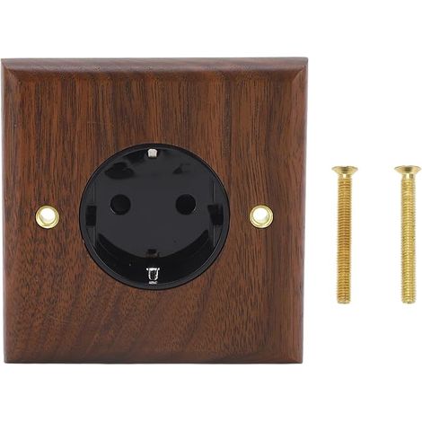 86 x 88 mm Retro Walnut Wood Wall Socket, 16A Standard Electric Recessed Socket Switch, Wood Light Wall Switch Socket for Bedroom, Kitchen, Home (1/5)