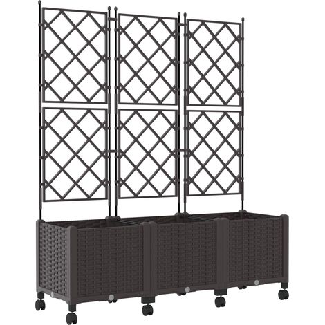 Bac de jardin avec treillis et roues 3 pc Marron PP vidaXL (1/5)