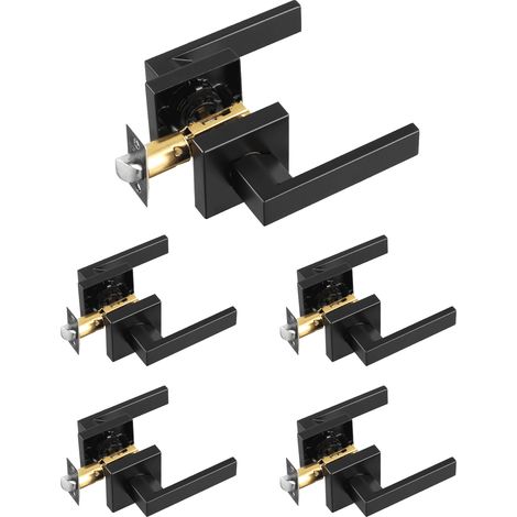 Poignées de Porte Intérieure Carrées 5 Paires, Poignée sans Serrure Béquille Réversible Droite-Gauche, Sans Verrouillage, Ouverture Facile par Rotation à 45°, pour Couloir Salon Cuisine Noir Mat (1/5)