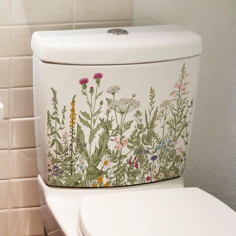 Autocollants muraux amovibles et imperméables pour abattant de toilettes, décoration de réservoir de toilette, accessoires de toilettes multicolores, autocollants de salle de bain (1/5)