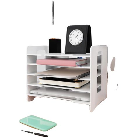 Tiroir à courrier, design multi-niveaux, rangement de documents A4, BLANC (1/2)