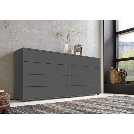 BMG Möbel Sideboard Mailand Set 1 (Schubladenkommode Schubkastenkommode Kommode, in anthrazit), Push-to-open Funktion