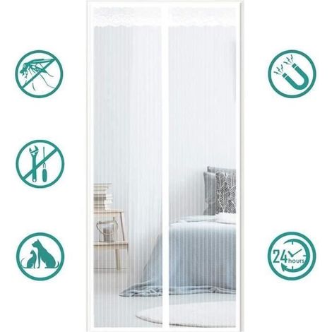 KLVGTIFS PUMoustiquaire - AISTUO - Rideau de Porte Magnétique - 210x90 cm - Blanc - Anti Moustiques (1/4)