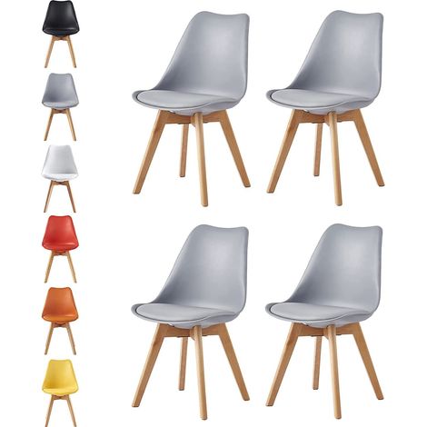 Set of 4 Dining Chairs Designer Side Chairs Wooden Home Office Commercial EVA GREY (1/5)
