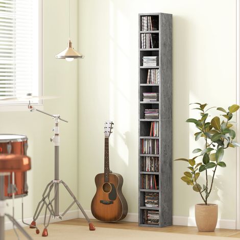 Bibliothèque CD à 12 étagères pour 204 CD, en MDF et aggloméré, 21 x 20 x 175 cm, grise (1/5)