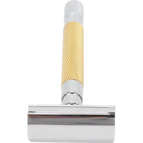 Rasoir de sûreté double tranchant, manche long en alliage de zinc, rasoir manuel pour homme, sans lame, couleur or (1/5)