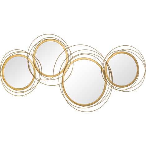 Set aus 4 runden, goldfarbenen Metallspiegeln, 107 x 56 cm