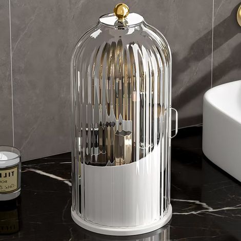 Boîte de rangement cosmétique rotative, boîte de rangement transparente anti-poussière pour pinceaux de maquillage rotative à 360° (transparente) (1/3)