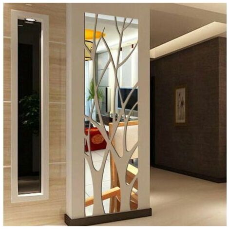 Miroir mural autocollant 3D argent 100x28cm – Acrylique léger – Décoration intérieure pour salon et chambre – Facile à repositionner (1/3)