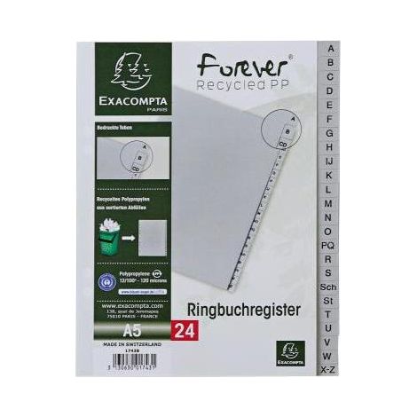 EXACOMPTA A-Z Register Exacompta Forever® DIN A5 Polypropylen grau 24 Registerblätter (1/3)