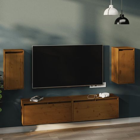 Pensili 2 pz Marrone ambra 80x30x35cm in Legno Massello di Pino vidaXL (1/5)