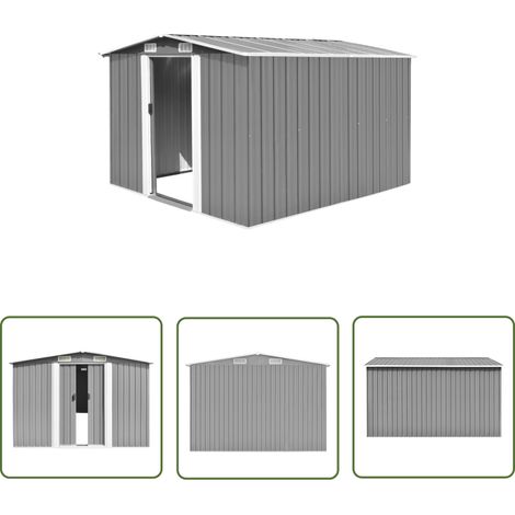 The Living Store Gartenhaus 257x298x178 cm Metall Grau - Gartenschuppen - Werkzeuglager - Metallschuppen - Außenaufbewahrung - Stauraum (1/5)
