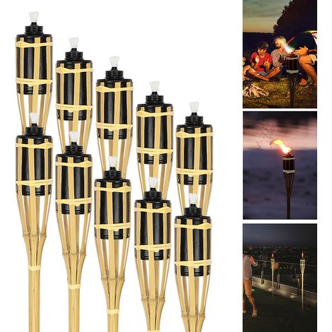Wolketon 10x Fackel Gartenfackel Set Lampen Bambus-Garten-Fackel 90cm Fackeln Deko Fackel