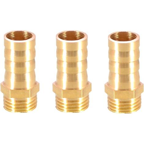 3 pièces de raccord de tuyau en laiton avec connecteur à barbe 12 mm à filetage BSP mâle de 1/4 pouce - Raccord de tuyau à bride - Adaptateur de tuyau