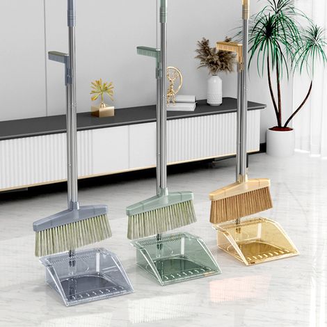 Ensemble balai et pelle en acier inoxydable, balai transparent, vert (1/5)