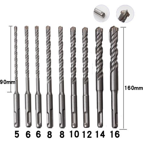 Forets à béton 9 pièces 5mm-16mm – Acier au carbure – Tête en forme de X pour perçage efficace – Pour béton, pierre et carrelage (1/5)