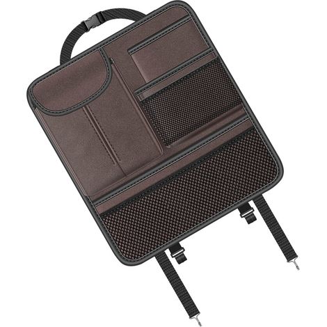 Porte-Sacoche de Siège Auto Multifonction Organisateur Dossier pour Téléphone, Portefeuille, Lunettes, Boîte de Mouchoirs Marron (1/5)