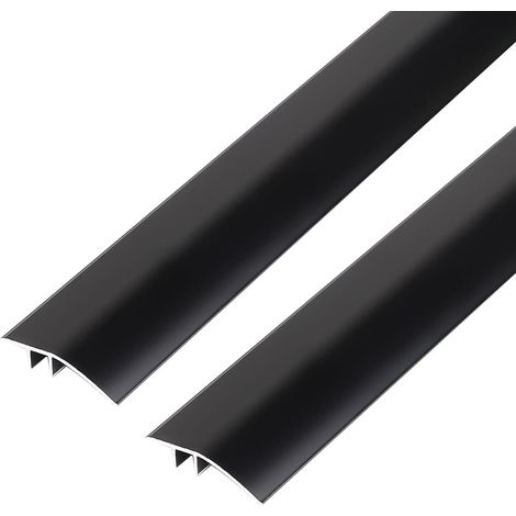 Barre de Seuil Aluminium - 2 Pièces - Noir Mat - Rattrapage de Niveau 5-12mm - Transition Sol Porte et Robot - 90x4,3cm (1/5)