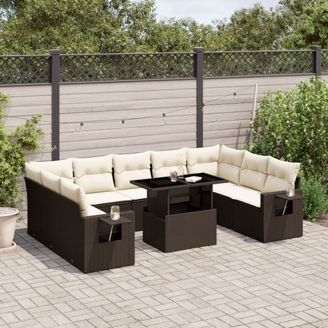 10-tlg. Garten-Sofagarnitur mit Kissen Braun Poly Rattan vidaXL (1/5)