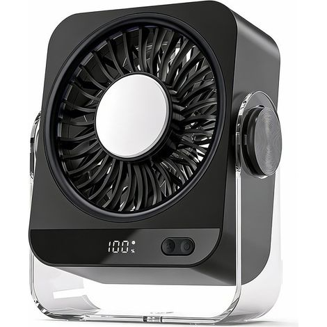 Ventilatore silenzioso, 4000 mAh, portatile, piccolo, da scrivania e da tavolo, alimentato a batteria tramite USB, per ufficio, soggiorno, uso esterno e interno - Nero (1/4)