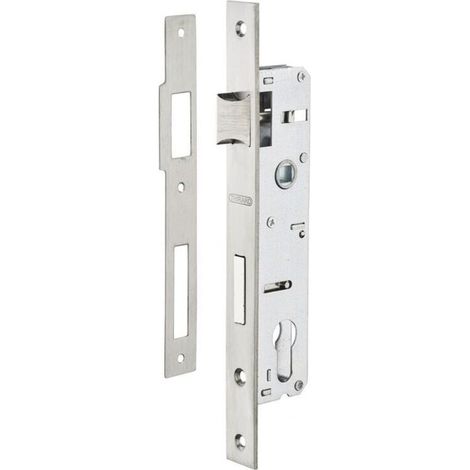 Boitier de serrure encastrable à cylindre pour menuiserie métallique, axe 25mm, bouts carrés, zingué (1/2)