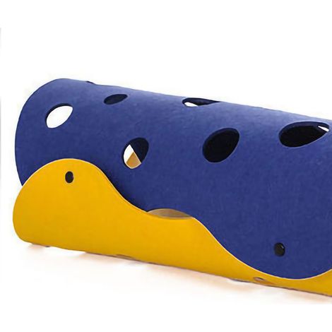 Tunnel pour chat en feutre résistant à l'abrasion, interactif, pliable et universel, bleu et jaune. (1/5)