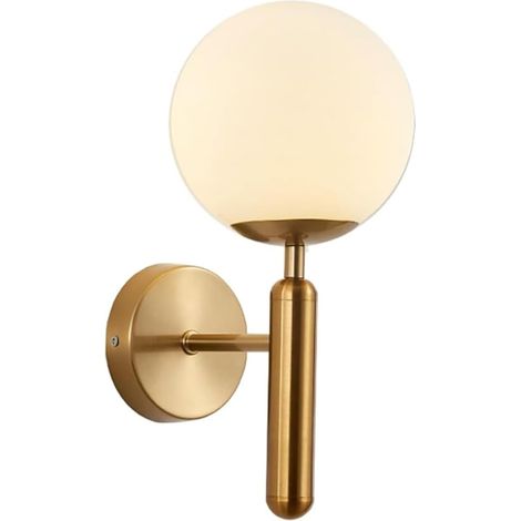 Applique murale boule de Globe en avec base E27 laiton Verre Blanc Doré Or (1/5)