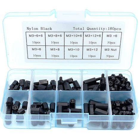 180PCS Nylon Hex Entretoise Vis Écrou Standoff Assortiment Kit Mâle à Femelle (M3) (1/5)